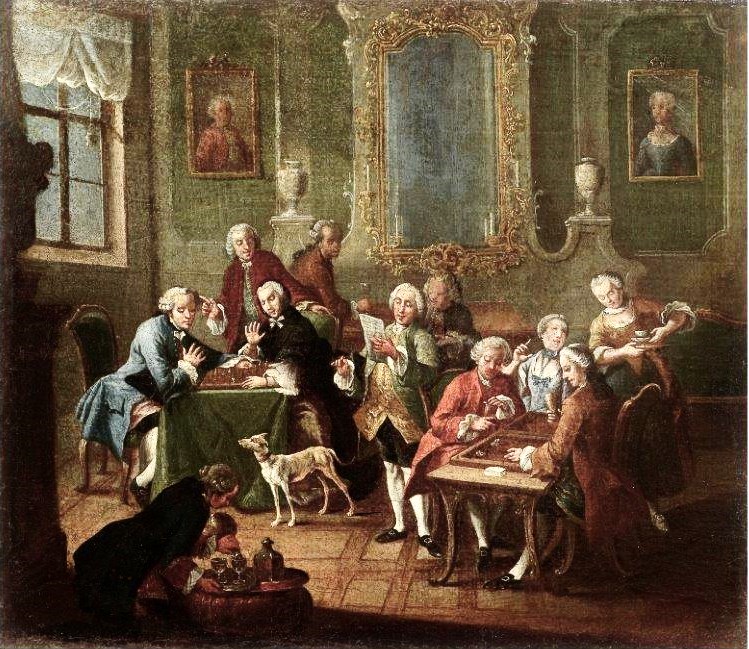 Unbekannter Maler, Gesellschaft beim Brettspiel, nach 1750, Öl auf Leinwand © Universalmuseum Joanneum, Alte Galerie, Graz