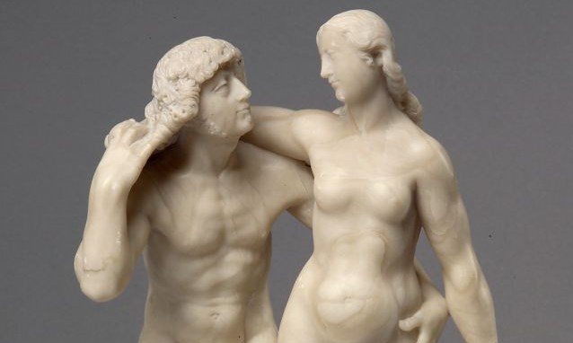 Adam und Eva (Detailaufnahme) | Deutsch, spätes 16. Jh., Marmor | H 32 cm | Inv.-Nr. PA 683 | Schloss Ambras Innsbruck, Kunst- und Wunderkammer | Bildrecht: KHM-Museumsverband, Wien.